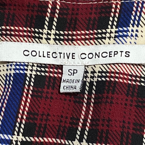 Collective Concepts Button Down Dark Red White Blue Plaid Shirt - Picture 9 of 11